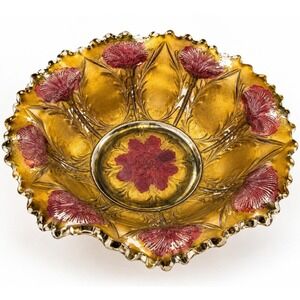 Antique Lancaster Goofus Glass Carnation Ware Bowl Red Gold 8.5" c1911 EAPG